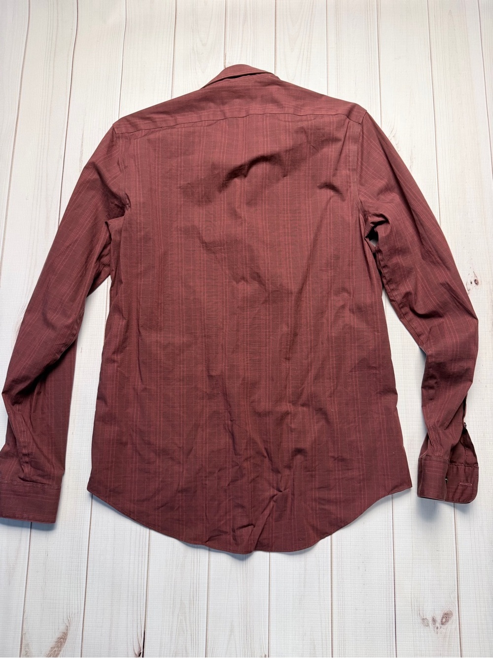 Calvin Klein Men’s Long-Sleeve Button-Up Shirt - Burgundy - Picture 5 of 6